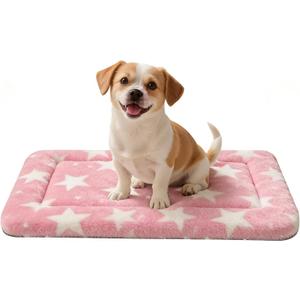 Dog Bed Mat, Reversible Crate Pad & Cute Dog Bed - Machine Washable Kennel Mat with Ultra Soft for Small Dogs (Big&Small Stars Pink, 24" L*18" W*1.5" Th)