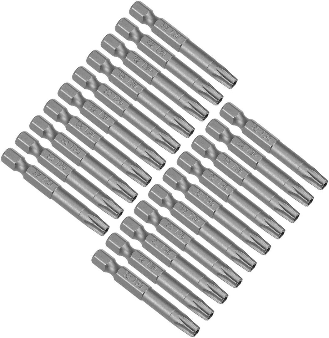 uxcell 20 Pcs T30 Magnetic Torx Screwdriver Bits, 1/4 Inch Hex Shank 2-inch Length S2 Security Tamper Proof Screw Driver Kit Tools