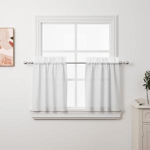 2Pcs 36inch White Kitchen Tier Curtains for Windows, Semi Light Filtering Curtains for Bedroom, Living Room, Basement, Bathroom, Window Treatments (24" W x 36" L)