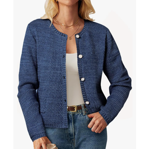 ZANZEA Knit Cardigan Sweater Casual Long Sleeve Open Front Button Down Pockets Lady Jackets 2024 Fall Fashion Outwear, Royal, XL