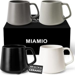 MIAMIO - Coffee Mugs Set of 4 / Large Ceramic Coffee Cups (14 oz) - Mug for Cappuccino, Tea, Espresso - Microwave and Dishwasher Safe - Luxe Collection (Classic Pastel)