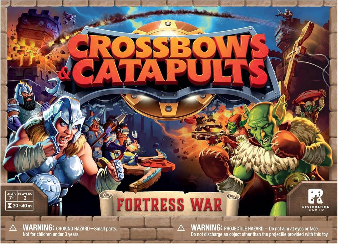 Restoration Games Crossbows and Catapults Fortress War - Dexterity Game for 2 Players - Build, Launch, and Topple Castles - 20-40 Min Playtime - Ages 7+