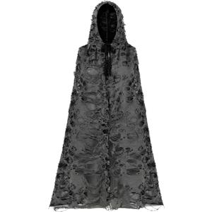 Fourluoo Halloween Tattered Cloak Grim Reaper Hooded Cape Retro Reaper Wizard Robe for Halloween Adult Costume Cosplay, X-Large