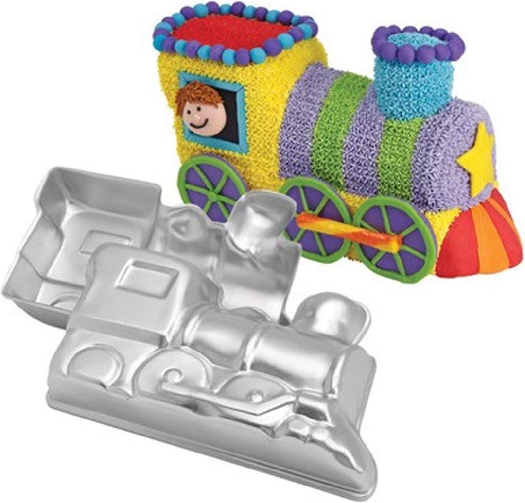 2 PCS Train Shape Cake Pan Mould, Locomotive Shaped 3D Birthday Aluminum Cake Baking Pan Tool (11.5 inches)