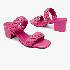 Women's Heels Braided Heeled Sandals, Squear Open Toe Slides Sandals Slip on Chunky Heel Sandals Dressy Summer Shoes for Women 9.5