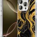 Compatible for iPhone 16 Pro Max 6.9 Case Glitter Black Gold Quicksand Shockproof Black Elegant Phone Cover for Lady Boss