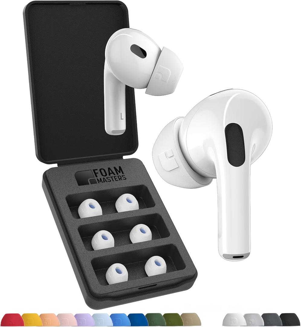 Foam Masters Ultra-Premium Memory Foam Ear Tips for AirPods Pro 3rd Gen (2025) | 3 Pairs | New Ver. | Secure Fit | Super Comfort | Better Noise Cancel | Replacement Buds (Medium, White)