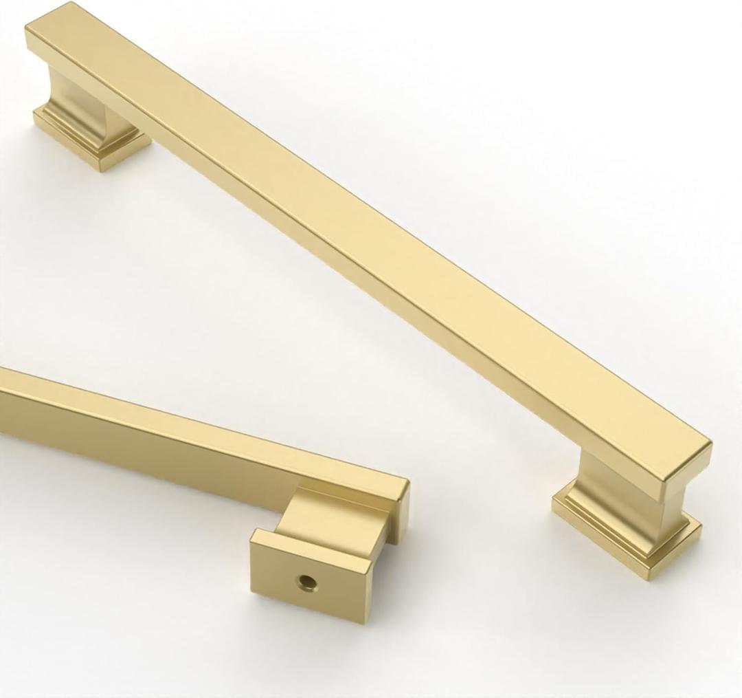 Asidrama 10 Pack 5 Inch(128mm) Brushed Gold Kitchen Cabinet Handles, Cabinet Pulls Kitchen Cabinet Hardware for Cupboard Drawer Pulls (5" Hole Center)