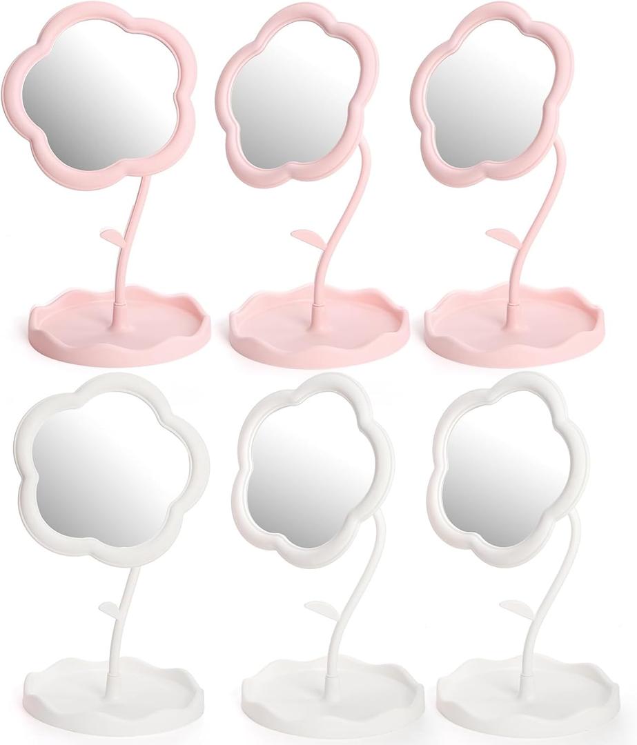 6 Pieces Flower Shaped Mirror, Multi-Angle Adjustable Spa Party Makeup Mirror, Compact Table Vanity Mirror with Jewelry Tray for Home Decor Sleepover Party Aesthetic Gift