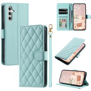for Samsung Galaxy S25 Wallet Case, Magnetic Snap Flip Leather Cover with Credit Card Holder Stand WristbandSamsung S25 Protective Phone Case for Women Mint Green