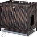 Cat Litter Box Enclosure Furniture, Hidden Handwoven Rattan Litter Box with Mat, Large Cat House with Metal Heightened Feet, 30.3 x 18.3 x 28 Inches, Indoor for Living Room, Bedroom Brown