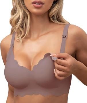 Easybunny Bras for Women No Underwire Wireless Bras with Support & Lift Seamless Scalloped Full Coverage Tshirt Bra (Pink, Large)