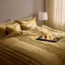 MUSSEL Velvet King Size Comforter Set 3 Pieces,Luxury Gold All Season Cozy Velvet Bedding Comforter Sets,Modern Striped Lightweight Fluffy Bedroom Sets