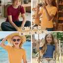 LessonZoo 3 Pack Girls Short Sleeve Shirts Ribbed Knit Crew Neck Lace Trim Tops Slim Fit Casual Summer T-Shirts Tees for Kids(Haze Blue, Orange Yellow, Wine Red,11-12 Years)