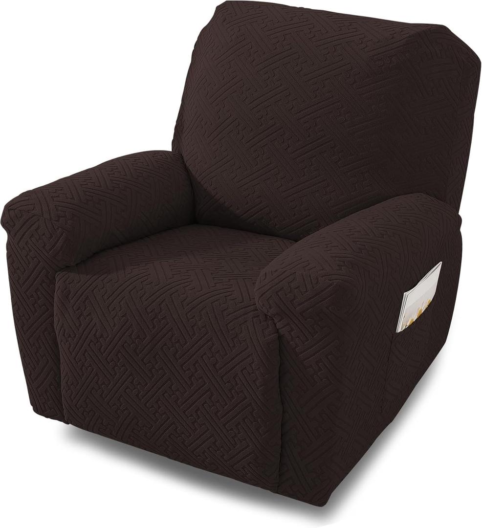 NORTHERN BROTHERS Recliner Covers, Stretch Recliner Chair Covers 4 Pieces 1 Seater Furniture Protector Soft Recliner Slipcover Covers for Recliners for Kids, Pet, Dark Brown