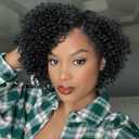 Short Lace Front Wigs Kinky Curly Human Hair Wig Glueless Side Part Brazilian Virgin Human Hair Curly Bob Wigs with Baby Hair for Black Women (Natural Color,10 Inch)