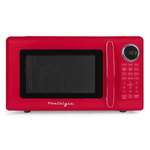 Nostalgia Modern Retro Compact Countertop Microwave Oven - 0.7 Cu. Ft. - 700-Watts with LED Digital Display - Child Lock - Easy Clean Interior - Red