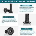 61Pcs 1/4-20 Flat Head Hex Socket Cap Screws Assortment Kit, 1/4-20 x 3/4 1 1-1/2 1-1/4 2-1/2 2 Socket Cap Bolts,304 Stainless Steel, Full Thread, Black Oxide with Hex Spanner