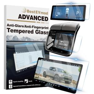 BestEvMod Matte Screen Protectors Tempered Glass Compatible with Rivian R1T & R1S 2022-2025 2026 Gen1 & Gen2 3PCS Anti-Glare 9H Tough Anti Fingerprint Protective Film Driver & Center & Rear Display Set