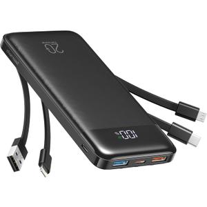 Charmast 20000mAh Portable Charger with 4 Built-in Cables & 6 Outputs, 20W Power Bank Fast Charging - USB C External Battery Pack for iPhone 16 15 14, Android, iPad, Tablet & More (Travel Essential)