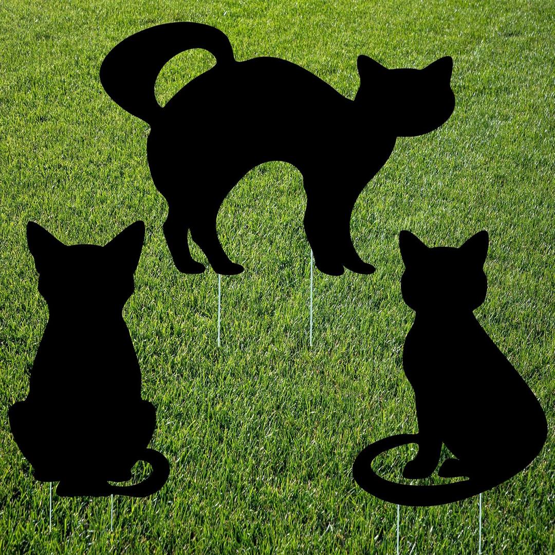Halloween Black Cat Cats Yard Sign Home Outdoor Lawn Decoration With Stakes Scary Spooky Decor (3 Pack)