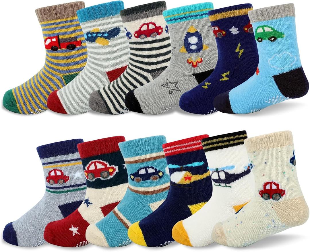 Baby Socks, Non Slip Grip Ankle Socks Cotton for Infants Toddlers Kids Boys Girls Child Newborn Unisex Breathable, Small