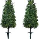 3FT Artificial Boxwood Topiary Balls Trees with Ground Spike, 2 Pack UV Resistant Artificial Shrubs, Fake Evergreen Artificial Plant Brush for Indoor Outdoor Front Porch Garden
