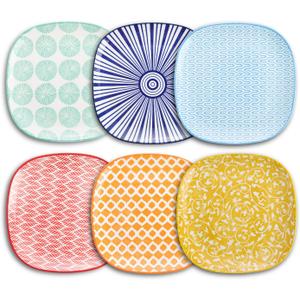 Selamica Porcelain Square Dessert Salad Pasta Plates 7.6 inches ceramic plates set of 6 microwave/dishwasher/oven safe, Assorted Colors