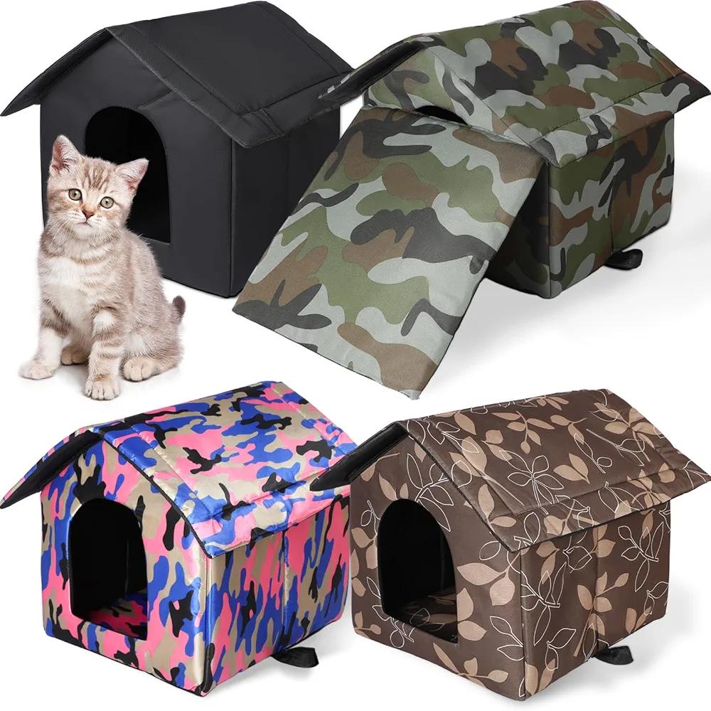 Weysat 4 Pcs Outdoor Cat House Weatherproof Stray Cat Shelter Waterproof Feral Cat Houses for Outdoor Cats Insulated Foldable Warm Cat Bed Tent Kennel for Winter Cat Supplies, Easy to Assemble
