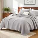Exclusivo Mezcla Full Queen Quilt Bedding Set, Lightweight Stripe Quilted Quilts Queen Size for All Seasons, Soft Microfiber Bedspreads Coverlets Bed Cover (Light Grey, 90"x96")