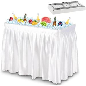 4FT Folding Ice Cooler Table with Removable Matching Skirt, Portable Plastic Chilling Table, Fishing Cleaning and Keeping Food Fresh, Outdoor Cooler Table for Parties, BBQ, Camping &Picnics
