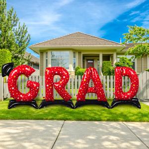 Graduation Party Decorations-Red Standing 'Grad' Foil Balloon Phrase - Graduation Party Supplies for Indoor/Outdoor Celebrations