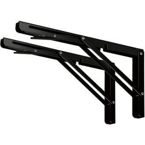 Folding Shelf Brackets 8 Inch, 2 Pack Heavy Duty Collapsible Wall Mount Brackets for Small Space, RV, Bedside, Spice Rack, Laundry Floating Shelf, Max Load 300 lbs (Black1 Pair)
