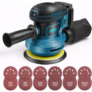 5 Inch Cordless Orbital Sander for Makita 18v Battery (NOT Included), Electric Palm Random Orbit Sander with Dust Collector, 6 Variable Speeds, 24Pcs Sandpaper for Sanding Polishing Wood