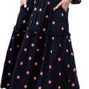 ABYOVRT Women Floral Embroidered Maxi Dress Long Puff Sleeve Square Neck Bohemian Flowy Dress with Pockets Summer Fall, Small