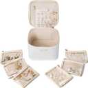 Travel Jewelry Box with 6 Pouches, Leather Jewelry Organizer Case for Women Girl for Necklace Earring Bracelet Ring, Jewelry Holder Organizer Box,Wedding Birthday Gift Idea (White)