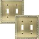 2-Pack Double Toggle Light Switch Cover Plate, Pearls Decorative Dual Switch Plate Covers, Antique Brass 2 Gang Metal Wall Plate, Corrosion Resistant