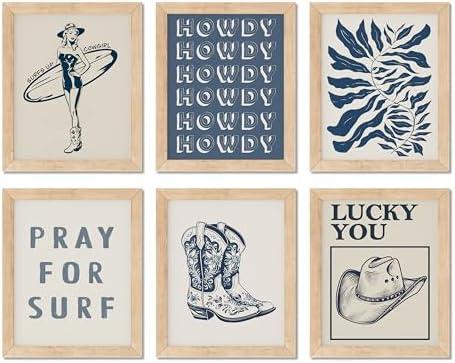TwoDays Coastal Granddaughter Prints, Coastal Cowgirl Poster, Beachy Room Decor Aesthetic, Beach Wall Art for Teen Girls Bedroom, Vintage Surf Decorations Artwork (8" x 10", Set of 6, UNFRAMED) 2pcs