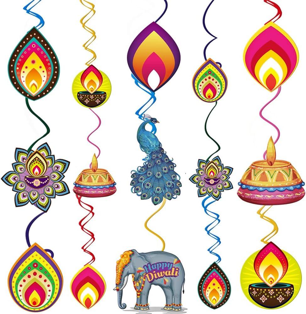 Estivaux Happy Diwali Hanging Swirls Diwali Candles Hanging Foil Swirls Indian Deepavali Themed Hanging Banner Ornaments Holiday Diwali Party Decorations for Festival of Light Party Decorations Favor