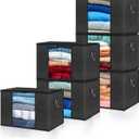 Clothes Storage Bags, Closet Organizers and Storage Containers for Clothes, Bedding & Blankets, Foldable Bedroom Organization Solution with Window, Handles & Zippers - 6 Pack,Black