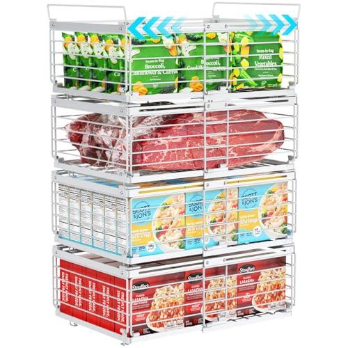 iSPECLE 3 Pack Freezer Organizer Bins, Adjustable Wire Baskets for 10 to 20 Cu.Ft Chest Freezer, Stackable Storage with Handles, Deep Freeze Organizer for Meat & Vegetables, White
