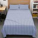 Full XL Bed Sheet - 4 Piece Full XL Bed Sheets Set - Soft, Breathable & Cooling - Hotel Luxury Bedding for Women, Men, Kids, Teens, Boys & Girls - Deep Pockets, Fade and Wrinkle Free - Blue Stripes