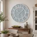 Quelay 30 Inch Coastal Wall Clock, Blue Farmhouse Vintage Wooden Clock with Roman Numerals, Quiet Ticking Battery Operated, Rustic Retro Decorative for Living Room Kitchen Office Home Decor