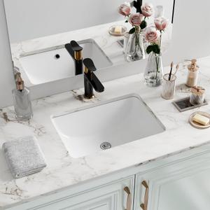 Undermount Bathroom Sink Rectangle, Hugsleek Interior Bowl Size 16 x 11 inch White Porcelain Ceramic Vessel Sink Under Counter Exterior Size 18x13in Rectangular Bath Sink Basin Lavatory Fireclay
