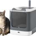 Foldable Cat Litter Box, Fully Enclosed Litter Box with Lid, Covered Kitty Kitten Litter Boxes Enclosure with Scoop, Odor Control, Easy to Clean, 3 Modes for Cat up to 12 lbs (White & Grey)