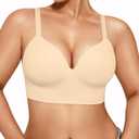 Popilush Bras for Women No Underwire Supportive Push Up Bralettes Wireless Full Coverage Plus Size T-Shirt Bra (Large, Skin)