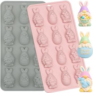 2PCS Easter Bunny-Eggs Silicone Molds 3D Eggs Chocolate Molds Easter Rabbit Candy Molds for Fondant Jelly Pudding Manual Soap Making of Easter Party Decoration (Pink/Grey)