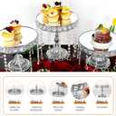 6 Piece Silver Cake Stand Set with Crystal, Mirror Silver Dessert Table Stands Set for Cupcake, Pastry, Round Cake Stands for Wedding Reception, Party(Mirror Silvery)