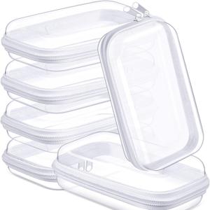Sanwuta 6 Pcs Clear Hard Zipper Case Hard Plastic Zipper Pouches Makeup Bag Transparent Cases for Snacks Plastic Storage Organizer Portable Box for Travel (7.48 x 3.94 x 2 Inch, White)