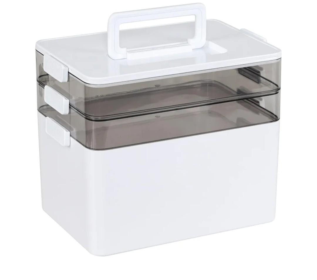 3-Tier Plastic First Aid Box, Large Medicine Storage Box, Emergency Medicine Box, White